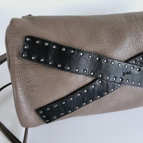Christopher Kon Brown Leather Studded Double Strap Crossbody/Clutch Bag - Picture 4 of 15